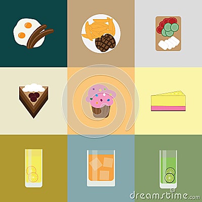 Set of traditional food. Let's eat something delicious tasty food. Icons for menu logos and labels Vector Illustration