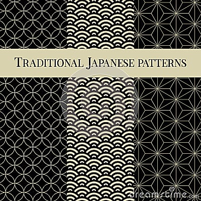 SET of 3 traditional geometric japanese repeat patterns Vector Illustration