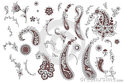 Set of traditional Indian paisley Vector Illustration