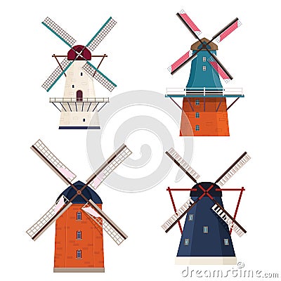 Set of traditional rural windmill Vector Illustration
