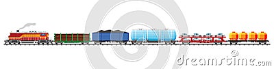 Set of train cargo wagons, cisterns, tanks, cars Vector Illustration