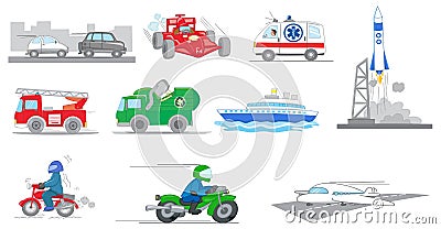 Set of tranportation vehicles vector Vector Illustration