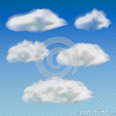 Set of transparent different clouds. isolated on transparent background. Vector illustration. Vector Illustration