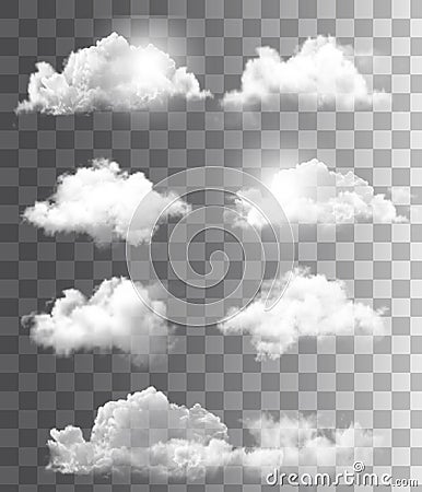 Set of transparent different clouds. Vector Illustration