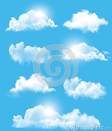 Set of transparent different clouds. Vector Illustration