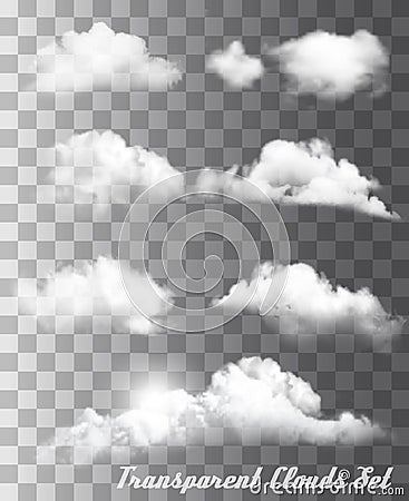 Set of transparent different clouds. Vector Illustration