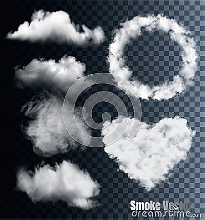 Set of transparent different smoke and cloud. Vector Illustration