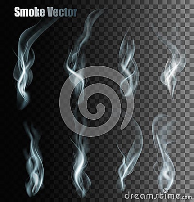 Set Of Transparent Different Smoke Vectors. Vector Illustration