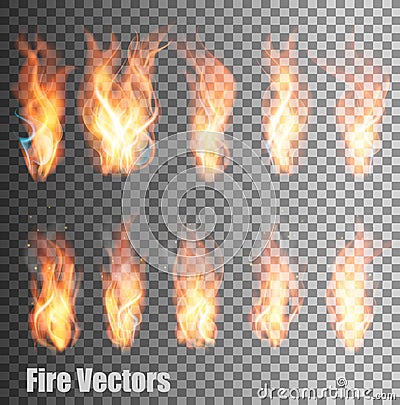 Set of transparent flame vectors. Vector Illustration