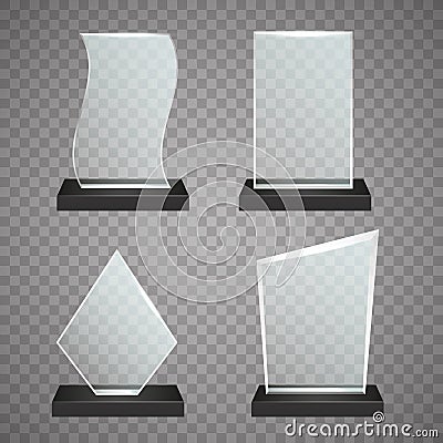 Set of transparent glass awards, vector trophy illustration Vector Illustration