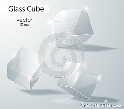 Set of transparent glass cubes in different angles. Geometric surfac. Rotate the cube. Vector illustration. Vector Illustration