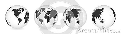 Set of transparent globes of Earth. Realistic world map in globe shape with transparent texture and shadow. Abstract 3d globe icon Vector Illustration