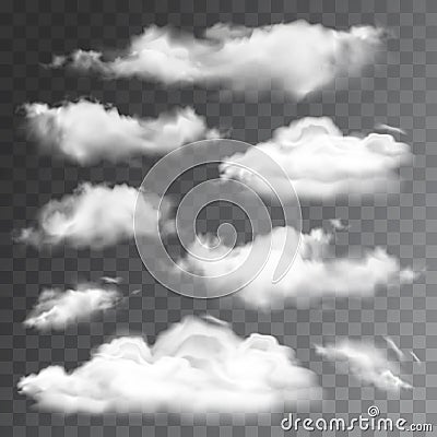 Set of transparent realistic clouds. Vector illustration Vector Illustration