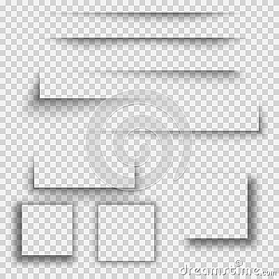 Set of transparent shadow with soft edges isolated. Set of square shadow. Vector Illustration