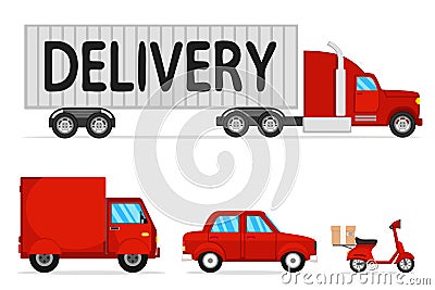 Set of transport for delivery of goods and cargoon a white. Vector Illustration