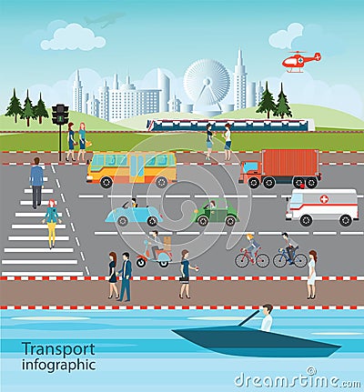 Set of transportation and city traffic. Vector Illustration