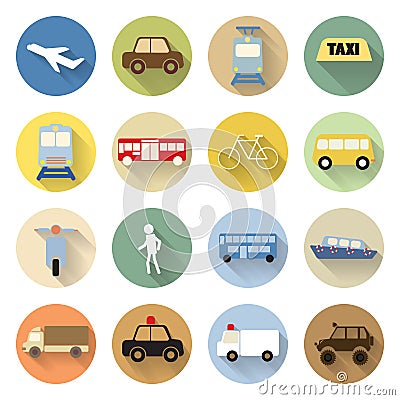 Set of transportation icon flat style with long shadow Vector Illustration