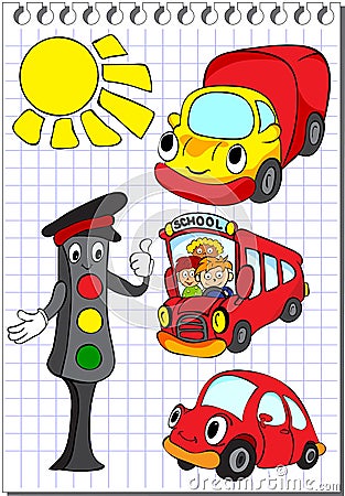 Set of transportation with traffic lights Vector Illustration