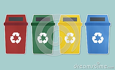 Set of trash bins with recycle symbol Stock Photo