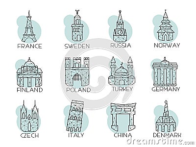 Set travel country icons Vector Illustration