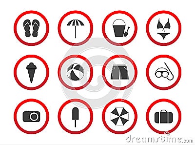 Set of travel prohibition icons, beach restriction signs, icon s Vector Illustration