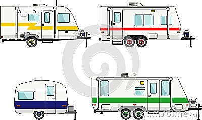 Set of travel trailer caravans on a white Vector Illustration