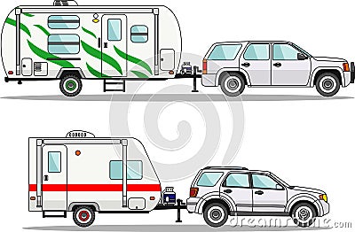 Set of travel trailer caravans on a white Vector Illustration