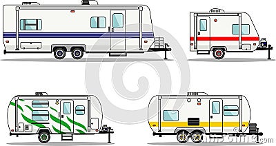 Set of travel trailer caravans on a white Vector Illustration