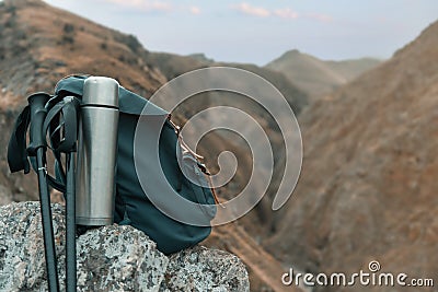 Set of traveler equipment outdoor. Stock Photo