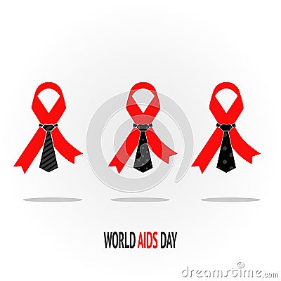 Set of tree flat red AIDS awareness ribbons in tie with different pattern Vector Illustration