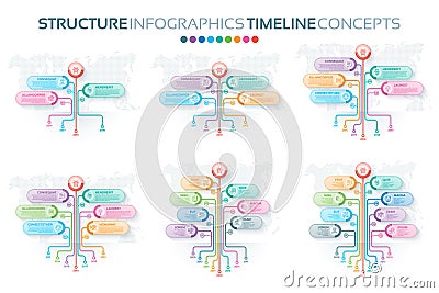 Set of tree infographics templates with branches options Vector Illustration