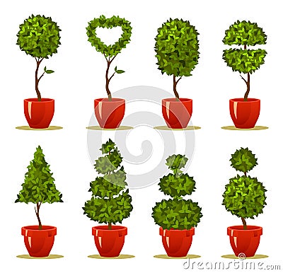 Set tree in a pot Vector Illustration