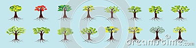 Set of tree with roots in various models. cartoon icon design template isolated on blue. vector illustration Vector Illustration