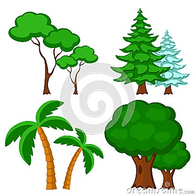 Set of trees, four species on a white. Vector Illustration