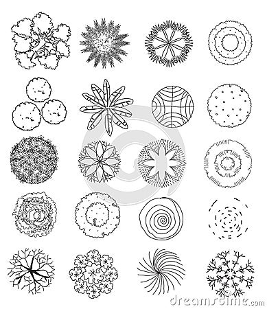 Set of treetop symbols, for architectural or landscape design. Vector Illustration