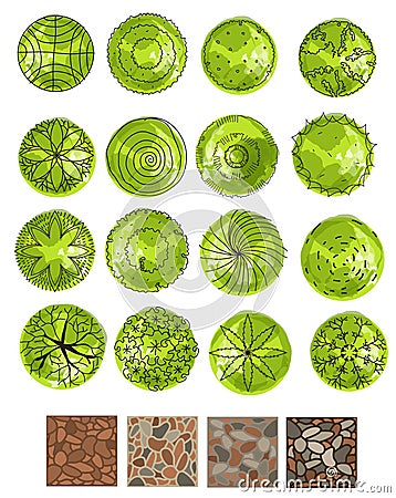 Set of treetop symbols, for architectural or landscape design Vector Illustration