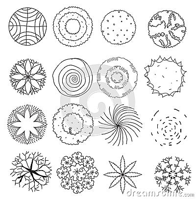 Set of treetop symbols, for architectural or landscape design Vector Illustration