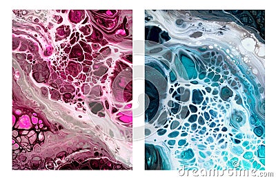 Set of trend fluidity abstract acrylic painting. Stock Photo