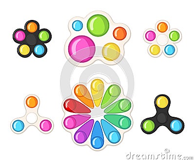 Set of Trendy antistress sensory toy Simple Dimple fidget in flat style isolated on white background Vector Illustration