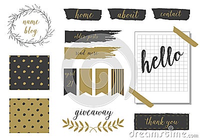 A set of trendy blog design elements in blush pink Vector Illustration