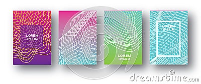 Set of 4 Trendy Colorful Gradient Future Geometric Shapes Covers template. Minimal geometry blend halftone design for Vector Illustration