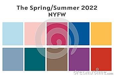 Set of 10 trendy colors of spring-summer 2022 season. Stock Photo