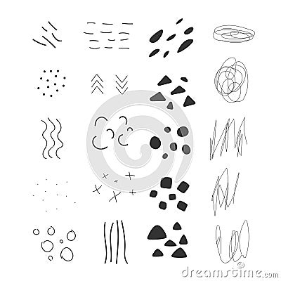 Set of trendy doodles. design elements: grunge lines, brush strokes, wavy lines, scribble Vector Illustration