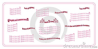 Set of trendy funny romance book quotes. Love novel reading. Romantic, book lover phrases collection Vector Illustration