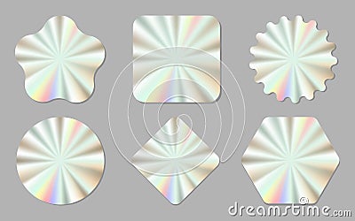 Set of trendy holographic colored stickers and decals of different shapes, vector illustration Vector Illustration