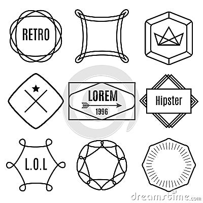 Set of trendy vintage hipster elements, labels, badges, Vector Illustration