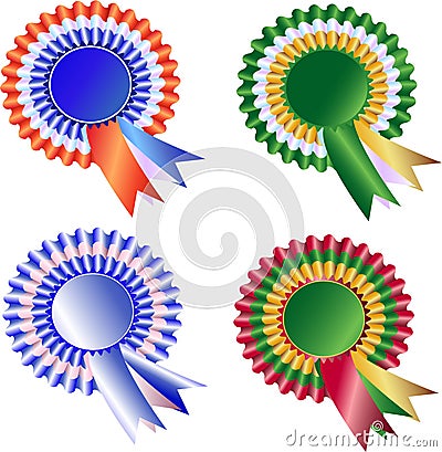 Set of Tri Color Rosette and ribbons Vector Illustration