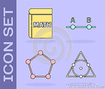 Set Triangle math, Book with word mathematics, Geometric figure Pentagonal prism and Graph, schedule, chart, diagram Vector Illustration