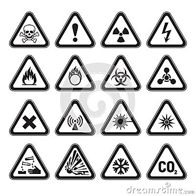 Set of Triangular Warning Hazard Signs black Vector Illustration