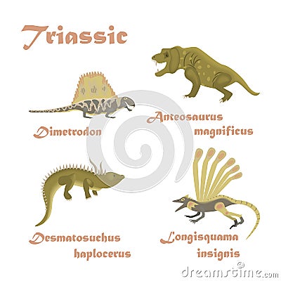 Set Triassic reptile dinosaur Vector Illustration